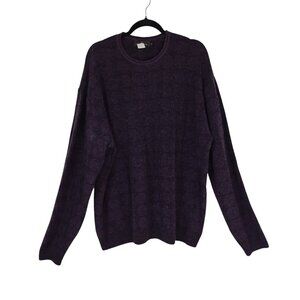 Bugatchi Uomo Sweater Men XL Purple Wool Blend Crewneck Subtle Checkered Pattern